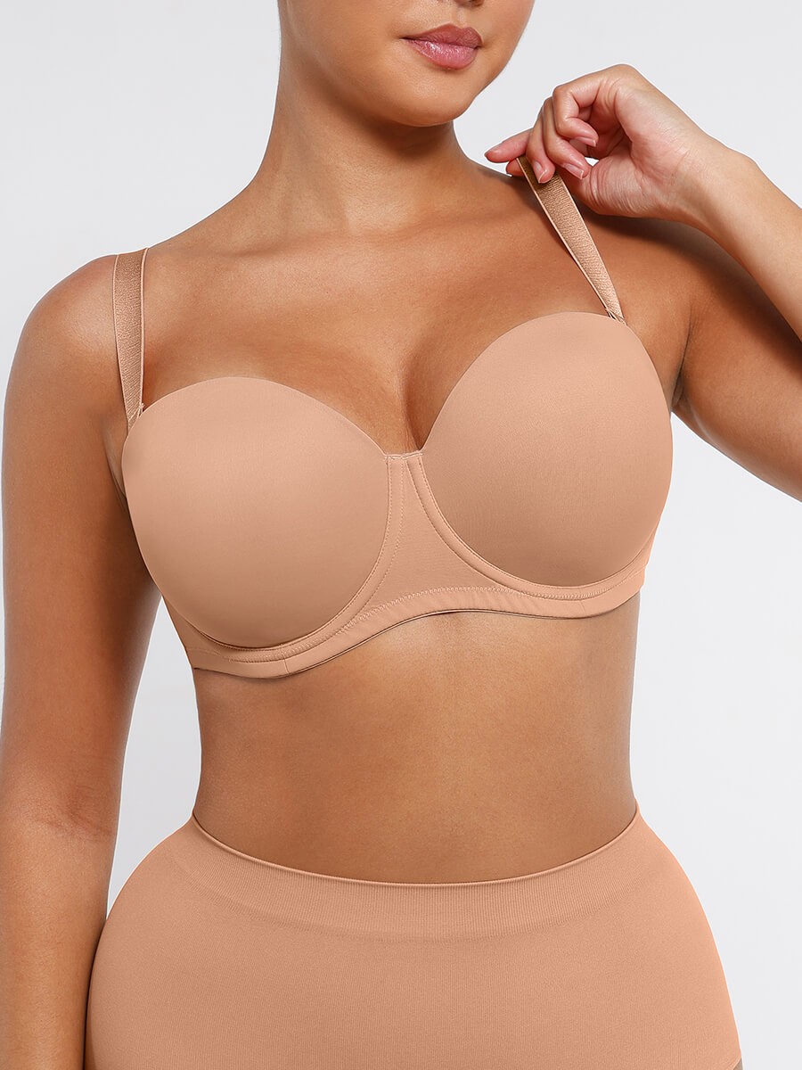 New Strapless Gathering Bust Support Underwire 1/2 Cup Bra