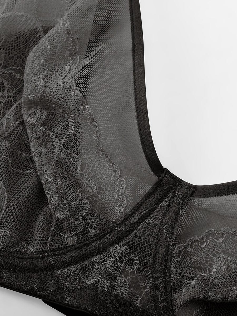 Minimizing Bra Full Coverage Unlined Lace Mesh Side Support Underwire Smooth Back