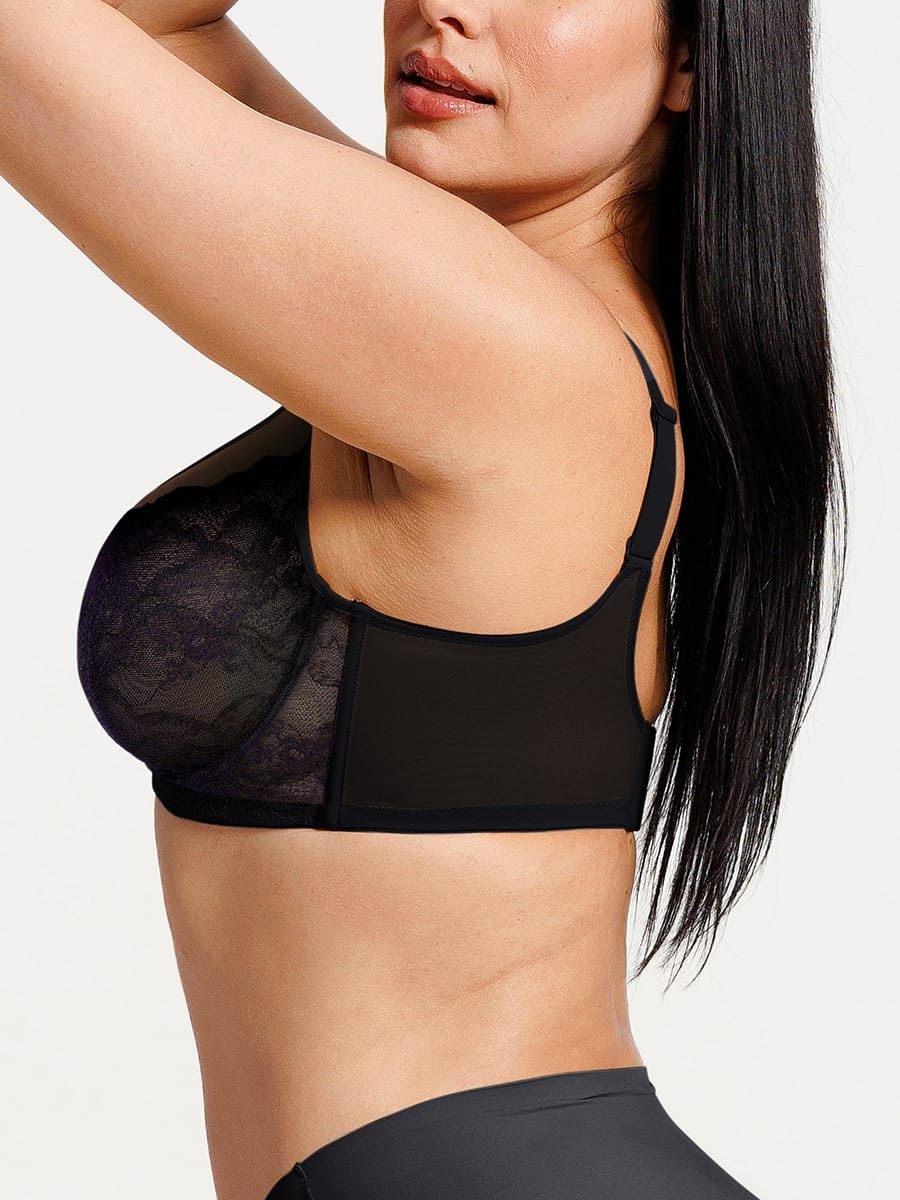 Minimizing Bra Full Coverage Unlined Lace Mesh Side Support Underwire Smooth Back