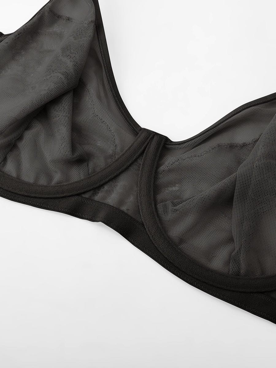 Minimizing Bra Full Coverage Unlined Lace Mesh Side Support Underwire Smooth Back