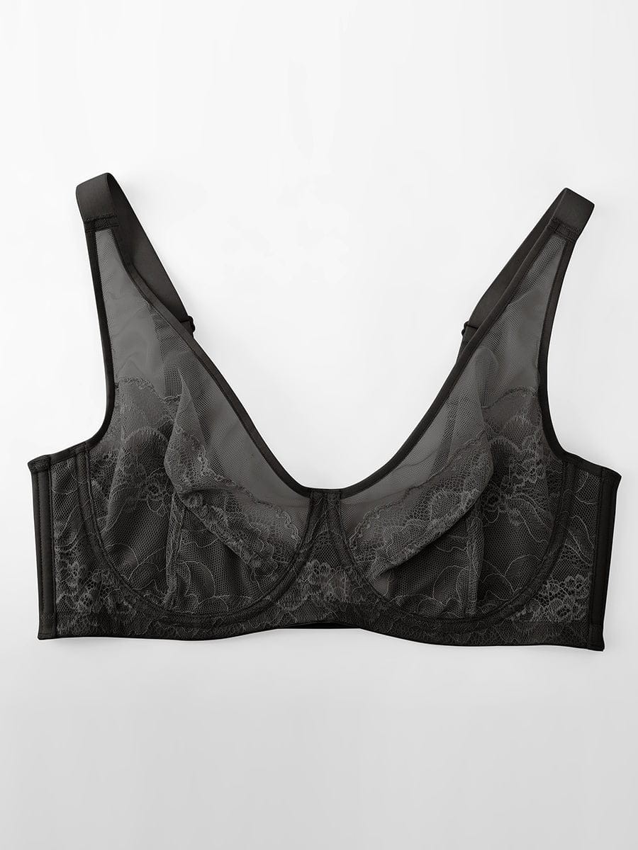 Minimizing Bra Full Coverage Unlined Lace Mesh Side Support Underwire Smooth Back