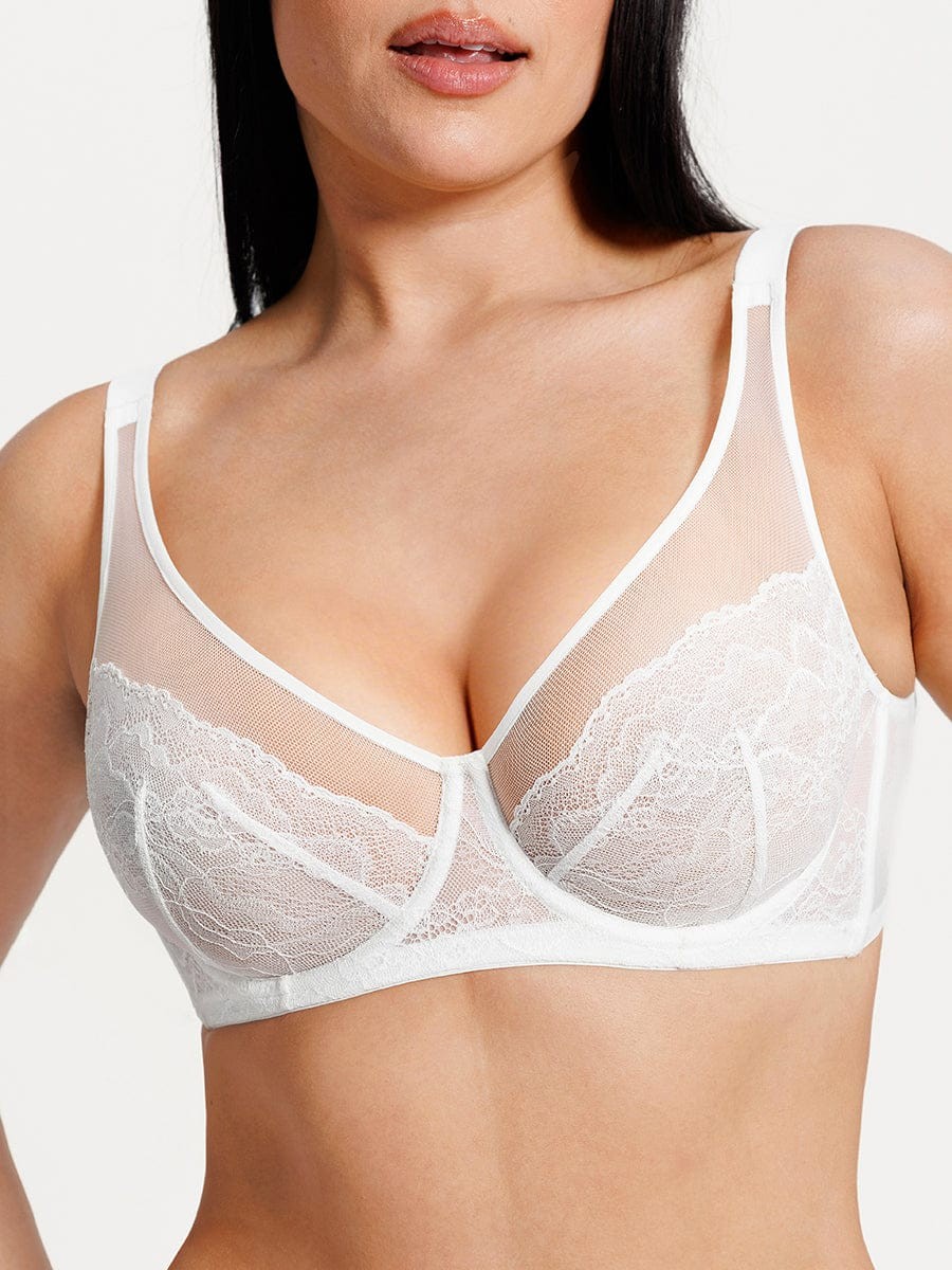 Minimizing Bra Full Coverage Lace Mesh Side Support Underwire Smooth Back