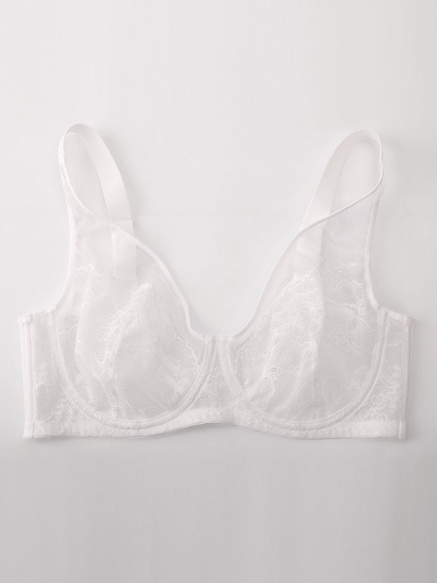 Minimizing Bra Full Coverage Lace Mesh Side Support Underwire Smooth Back
