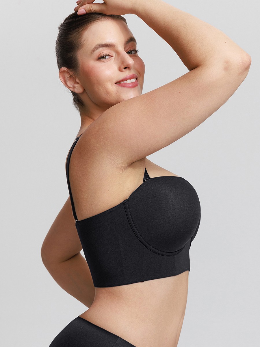 Strapless Half Cup Underwire Bra Wide Back Strong Support Everyday Wear