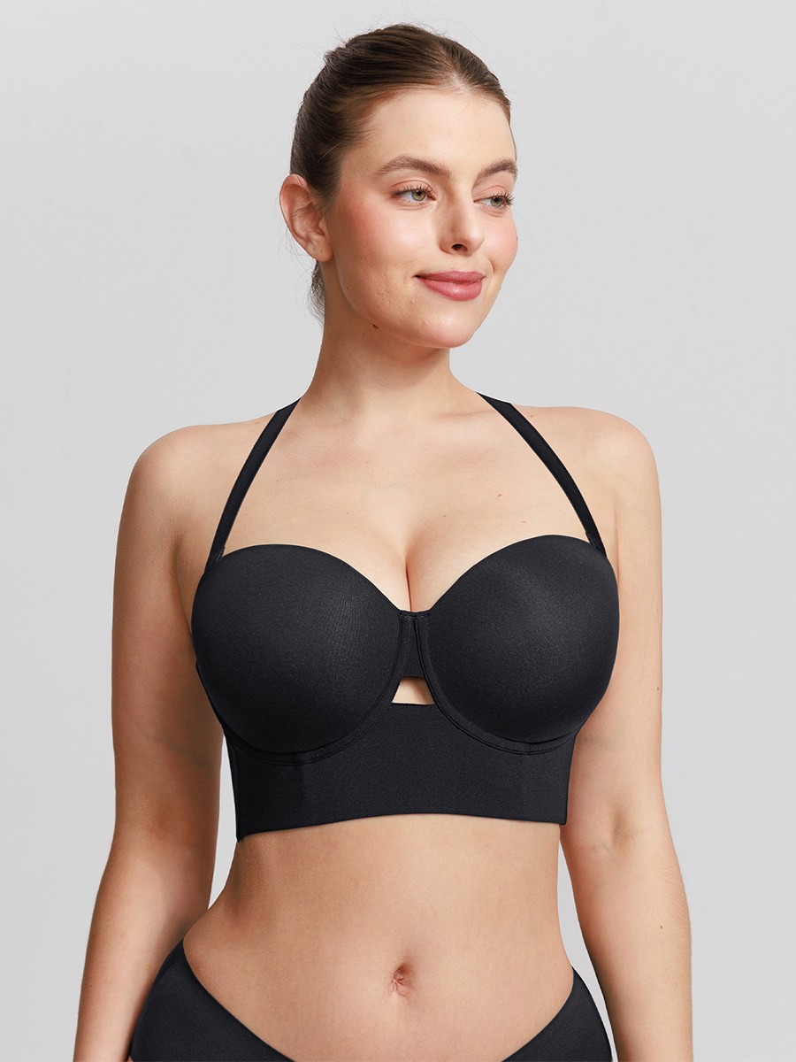 Strapless Half Cup Underwire Bra Wide Back Strong Support Everyday Wear