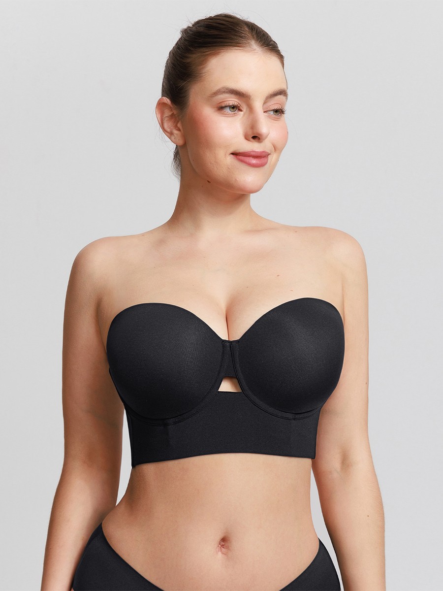 Strapless Half Cup Underwire Bra Wide Back Strong Support Everyday Wear