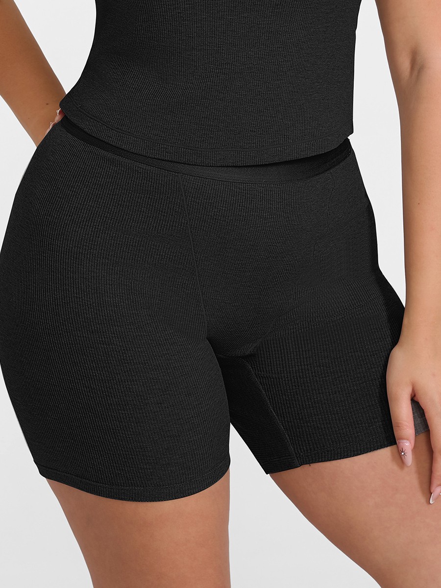 Modal Ribbed Fitted Boxer Mid Waist Breathable Shorts