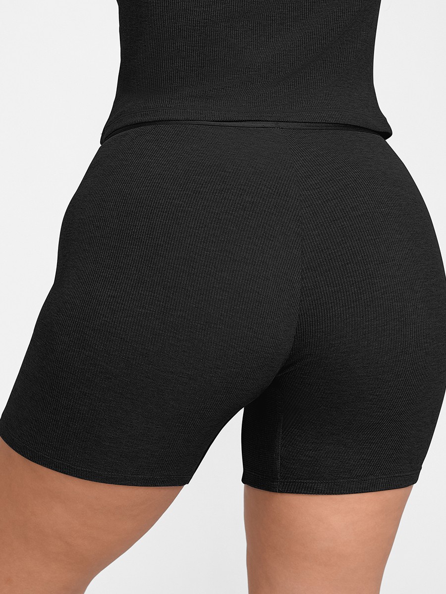Modal Ribbed Fitted Boxer Mid Waist Breathable Shorts