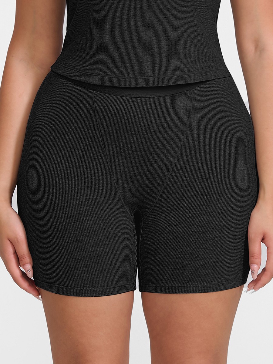Modal Ribbed Fitted Boxer Mid Waist Breathable Shorts