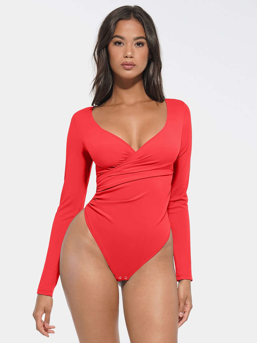 Sexy V-neck Waist and Tummy Control Antibacterial Crotch Bodysuit