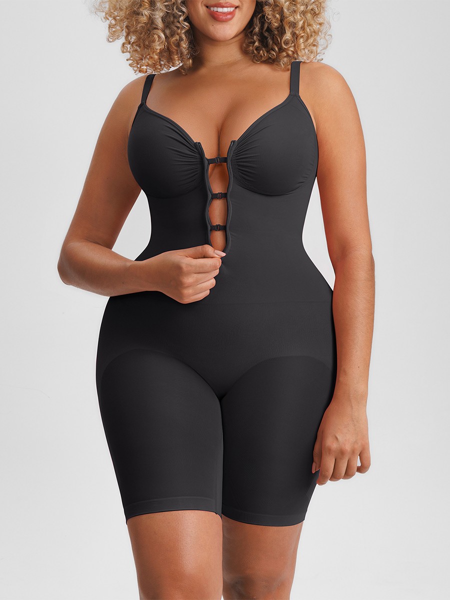 Invisible Zip Seamless Shapewear Bodysuit Tummy Control Butt Lifting Adjustable Straps