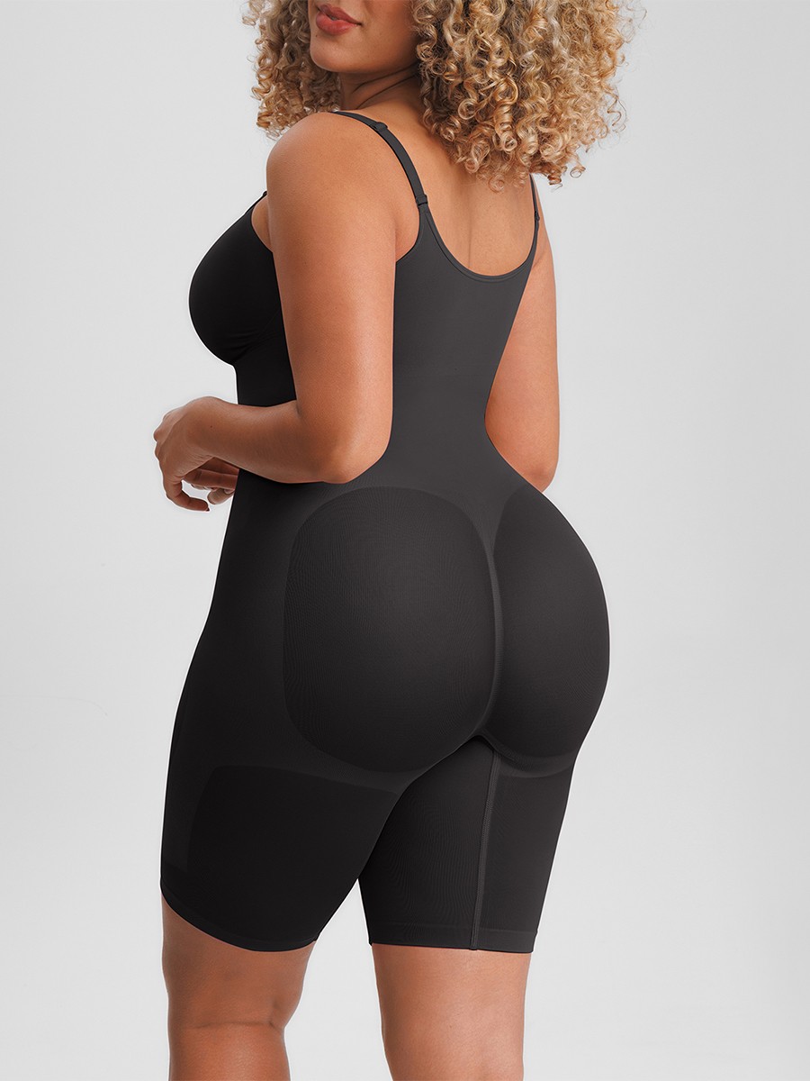 Invisible Zip Seamless Shapewear Bodysuit Tummy Control Butt Lifting Adjustable Straps