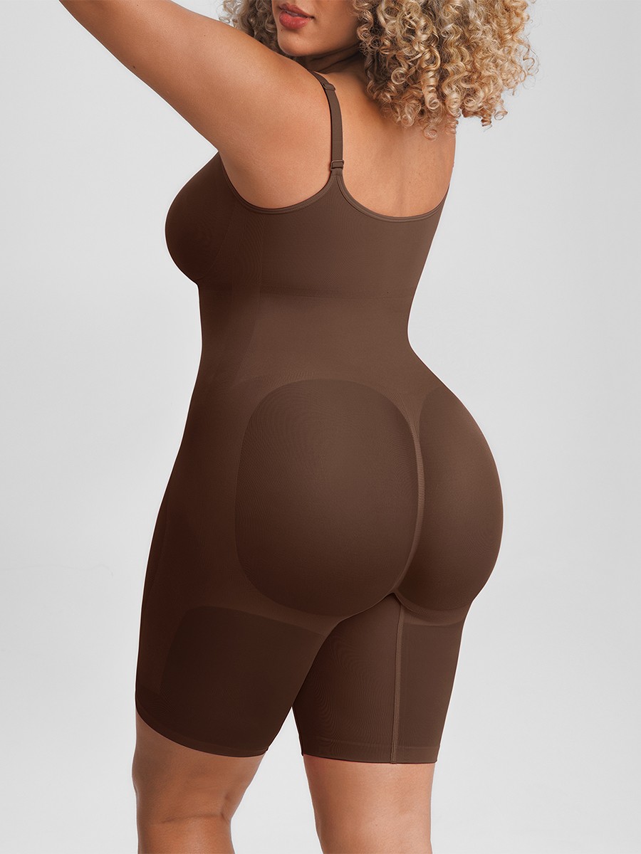 Invisible Zip Seamless Shapewear Bodysuit Tummy Control Butt Lifting Adjustable Straps