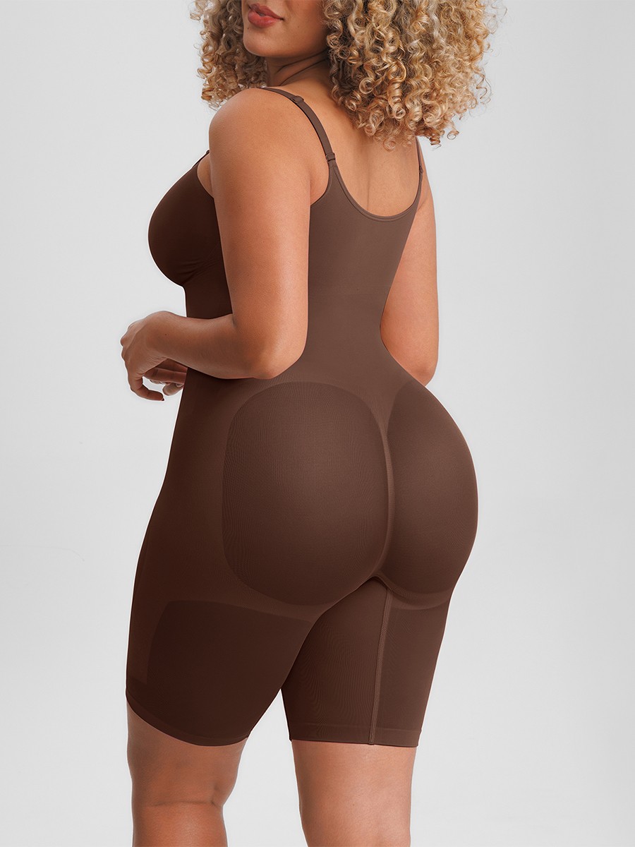 Invisible Zip Seamless Shapewear Bodysuit Tummy Control Butt Lifting Adjustable Straps