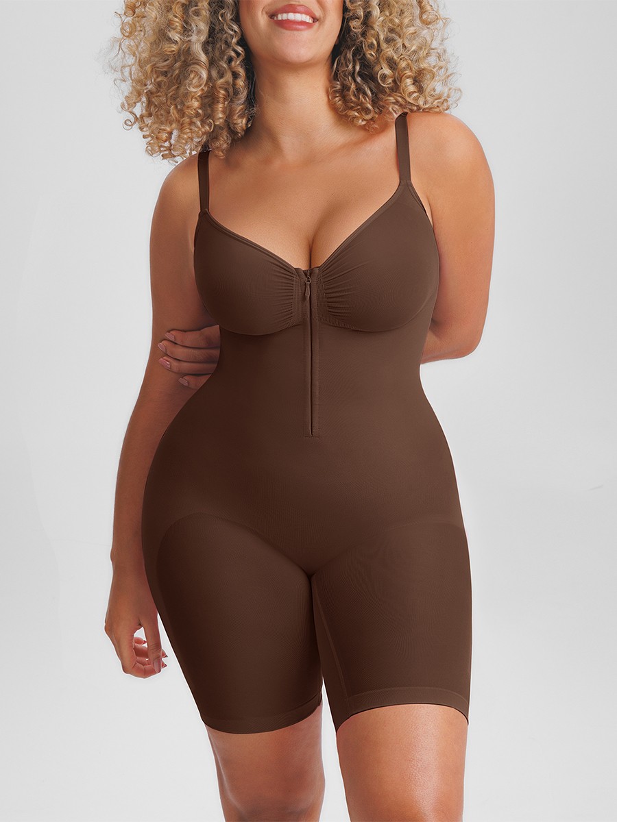 Invisible Zip Seamless Shapewear Bodysuit Tummy Control Butt Lifting Adjustable Straps