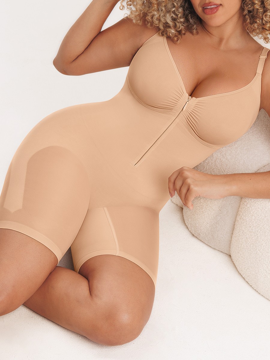 Invisible Zip Seamless Shapewear Bodysuit Tummy Control Butt Lifting Adjustable Straps