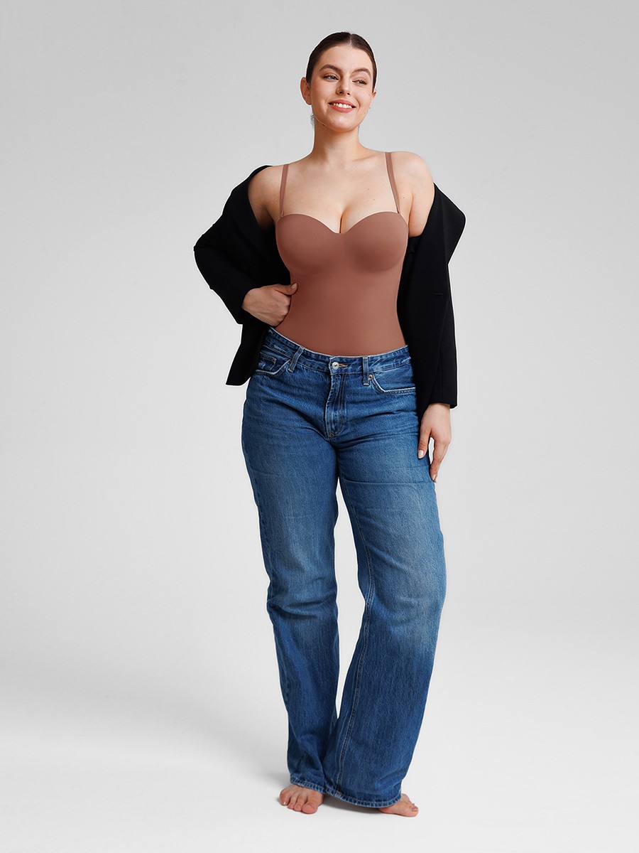 Seamless Underwire Half Cup Shapewear Bodysuit with Removable Pads