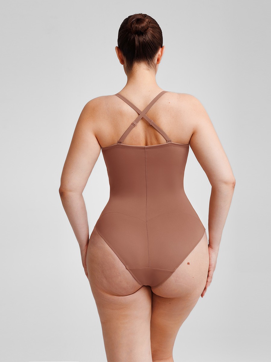 Seamless Underwire Half Cup Shapewear Bodysuit with Removable Pads