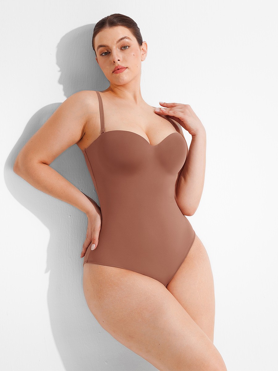Seamless Underwire Half Cup Shapewear Bodysuit with Removable Pads