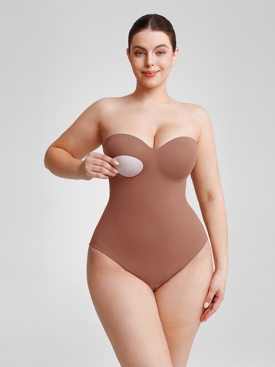 Seamless Underwire Half Cup Shapewear Bodysuit with Removable Pads