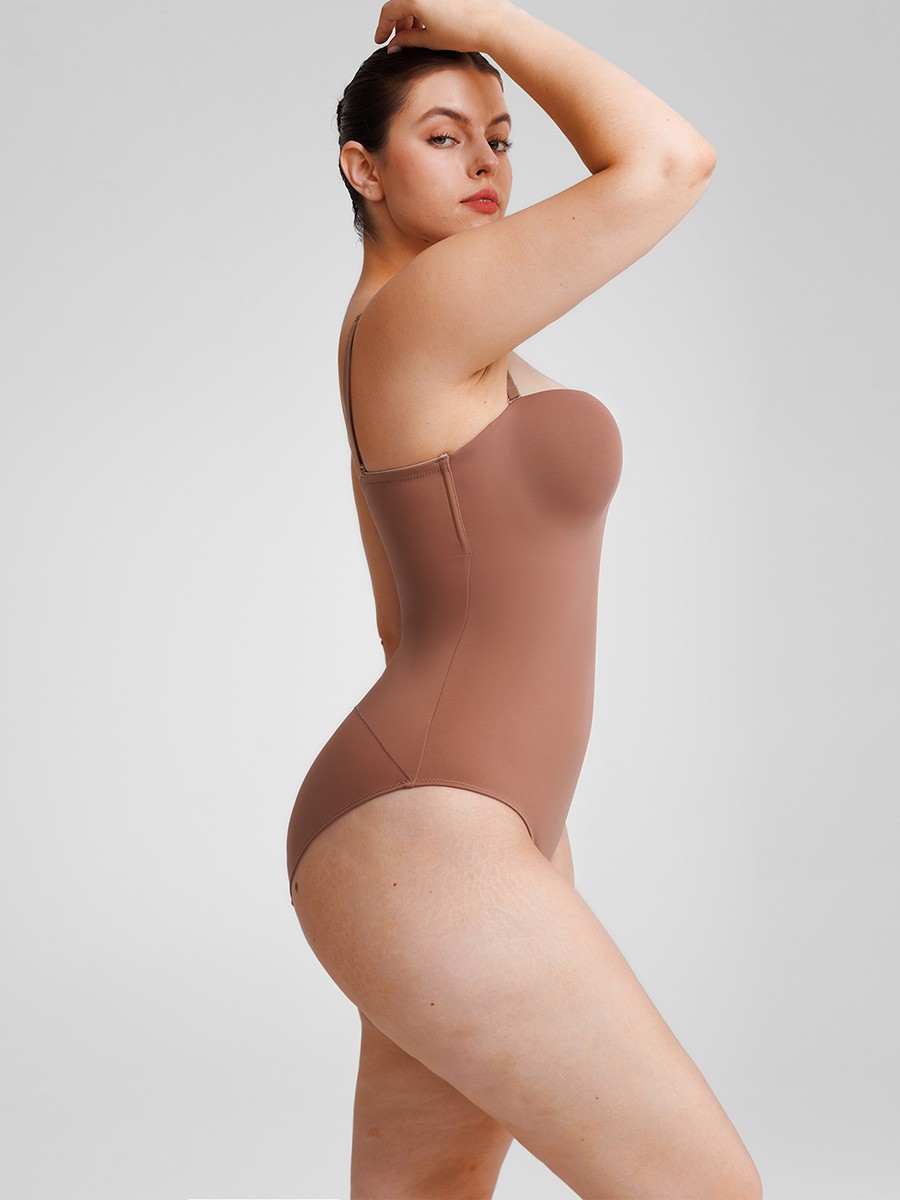 Seamless Underwire Half Cup Shapewear Bodysuit with Removable Pads