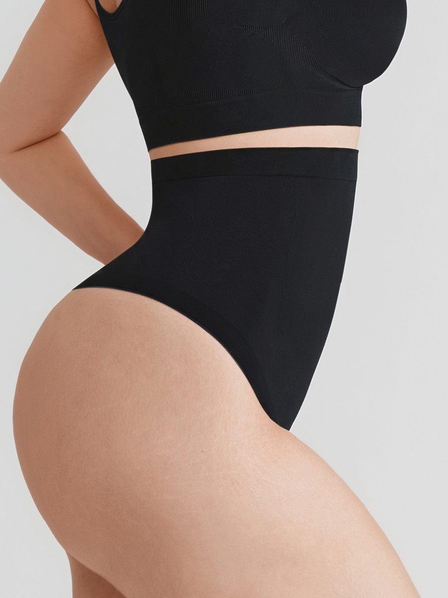 High Waist Seamless Tummy Control Thong Shapewear with Anti-Roll Silicone