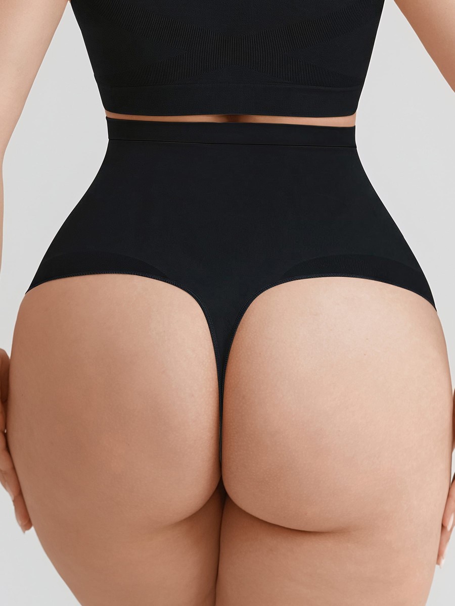 High Waist Seamless Tummy Control Thong Shapewear with Anti-Roll Silicone
