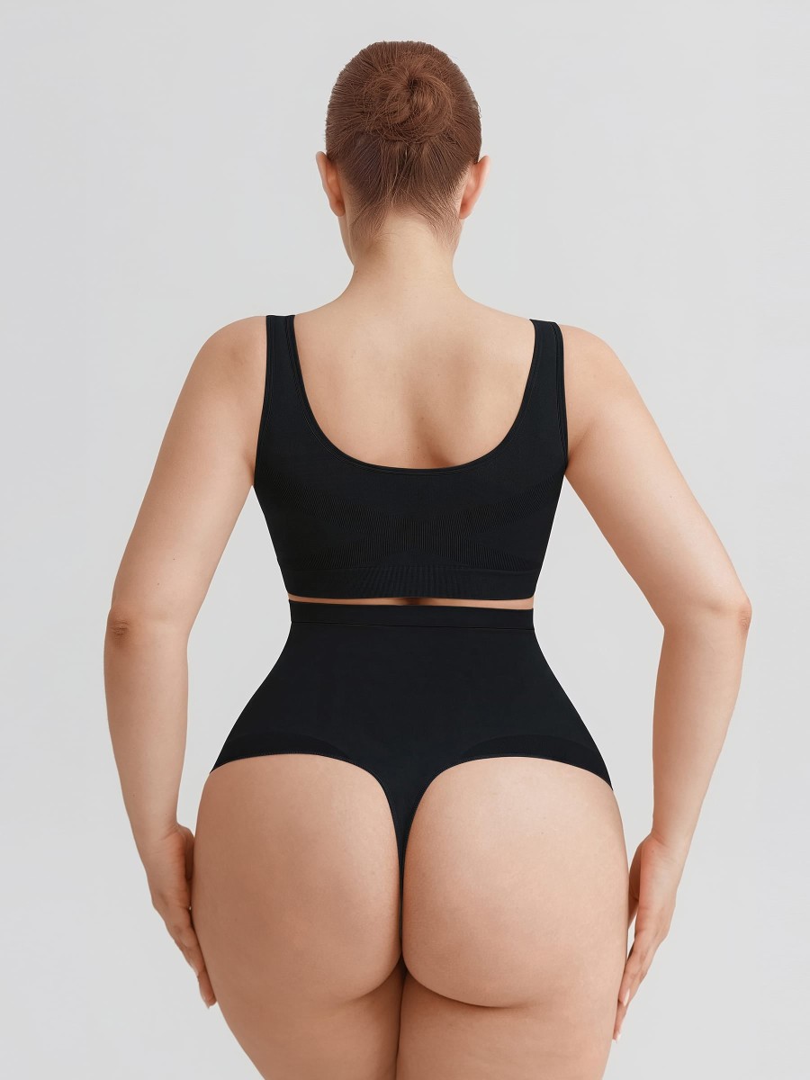 High Waist Seamless Tummy Control Thong Shapewear with Anti-Roll Silicone