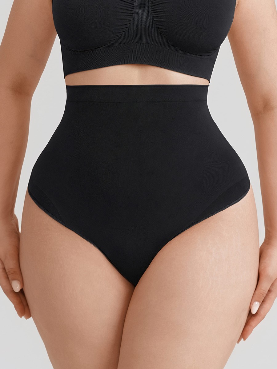 High Waist Seamless Tummy Control Thong Shapewear with Anti-Roll Silicone