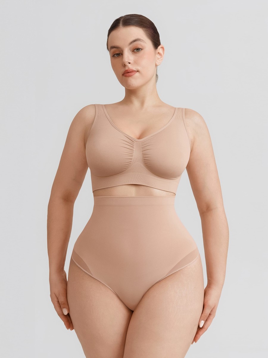 Seamless High Waist Tummy Control Thong Shapewear with Anti-Roll Silicone
