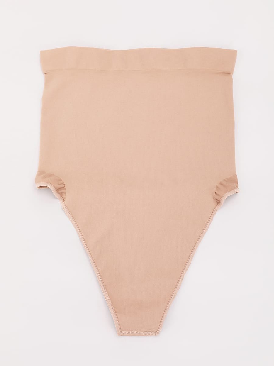 Seamless High Waist Tummy Control Thong Shapewear with Anti-Roll Silicone