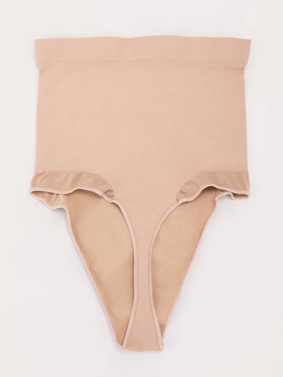 Seamless High Waist Tummy Control Thong Shapewear with Anti-Roll Silicone
