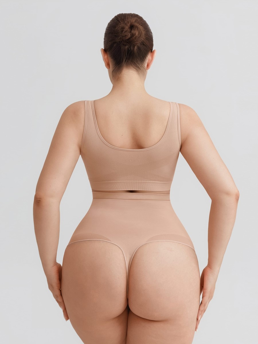 Seamless High Waist Tummy Control Thong Shapewear with Anti-Roll Silicone