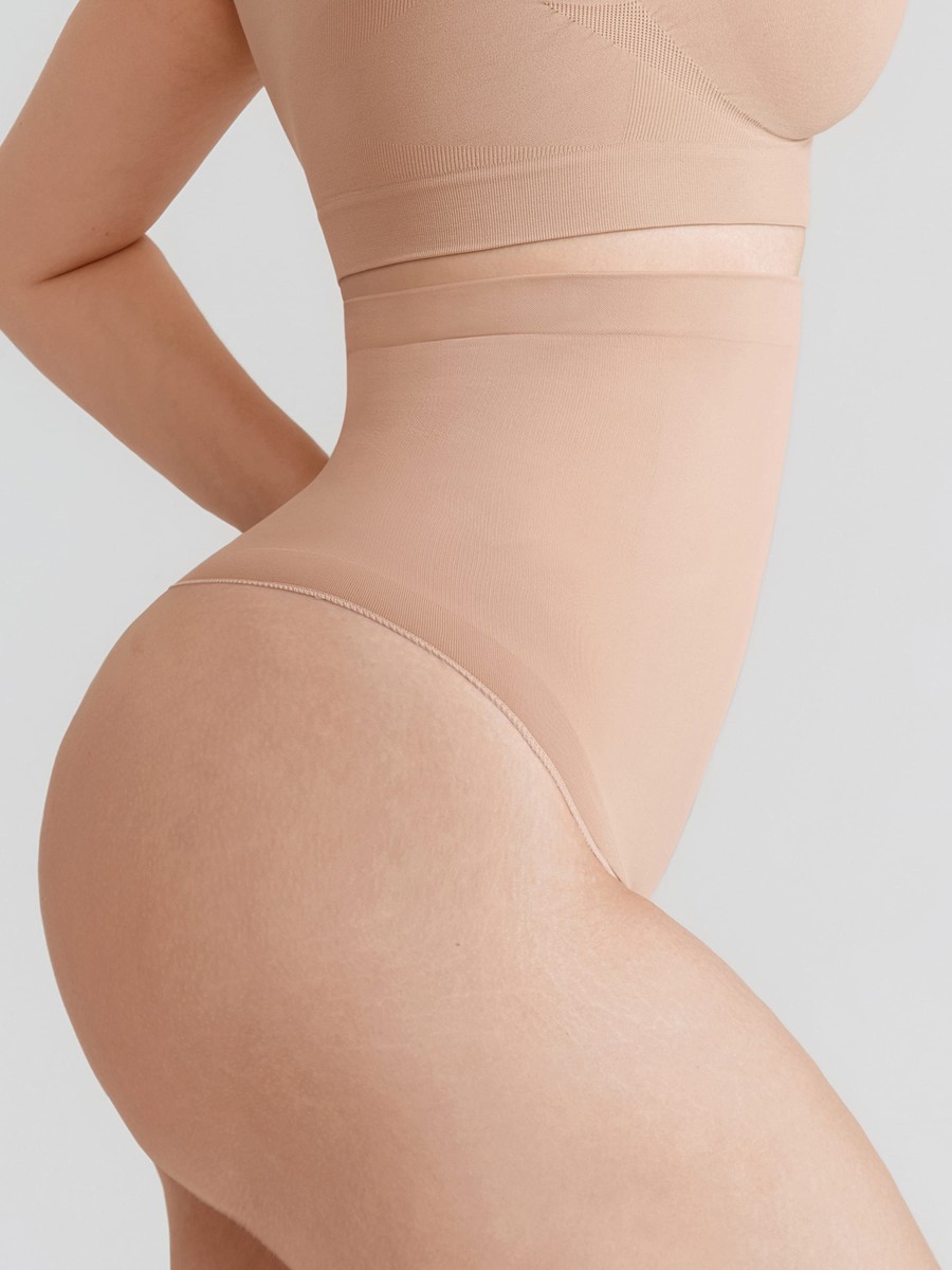 Seamless High Waist Tummy Control Thong Shapewear with Anti-Roll Silicone