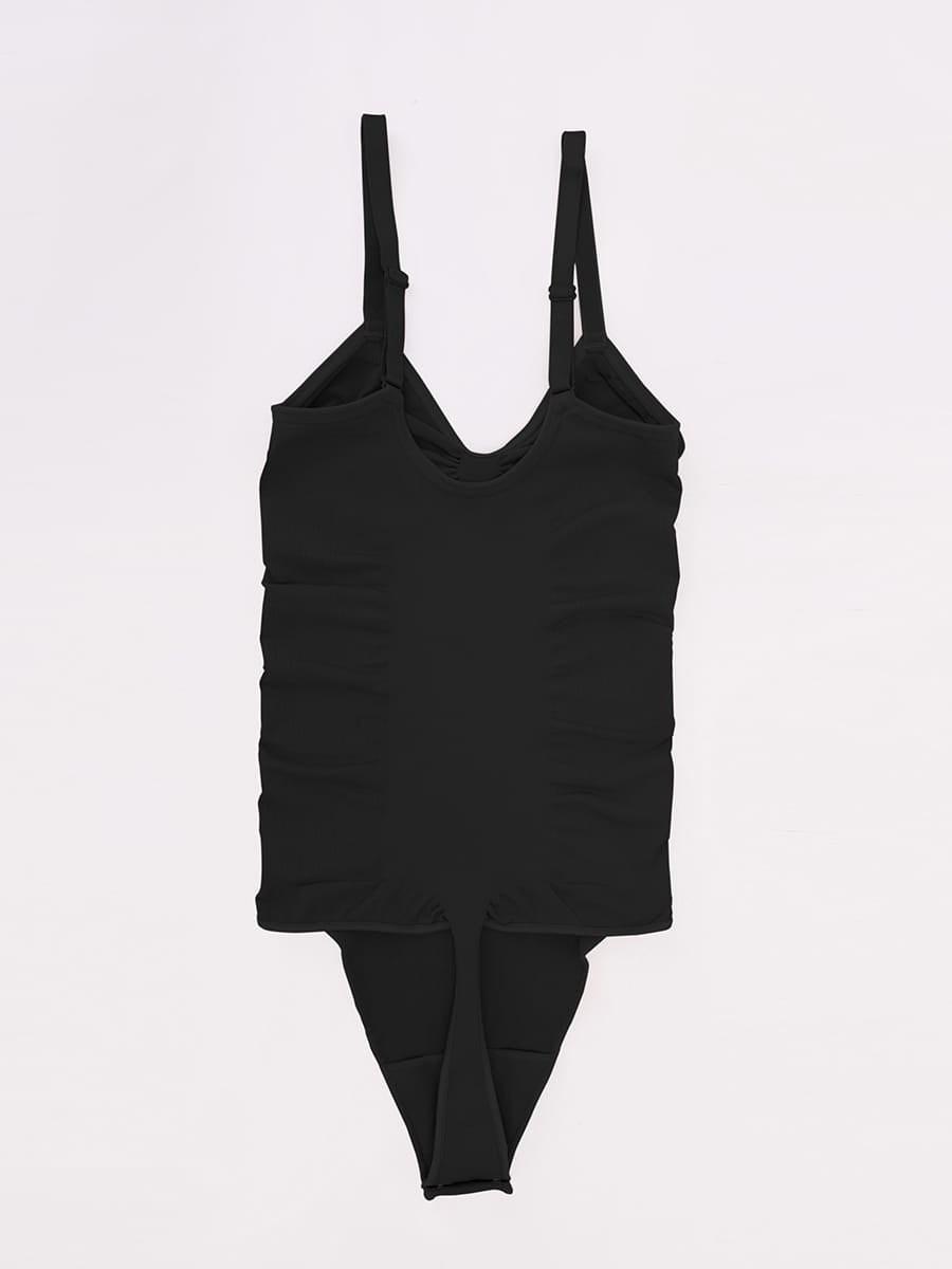 Seamless V Neck Ruched Bust Tummy Control Thong Shaping Bodysuit