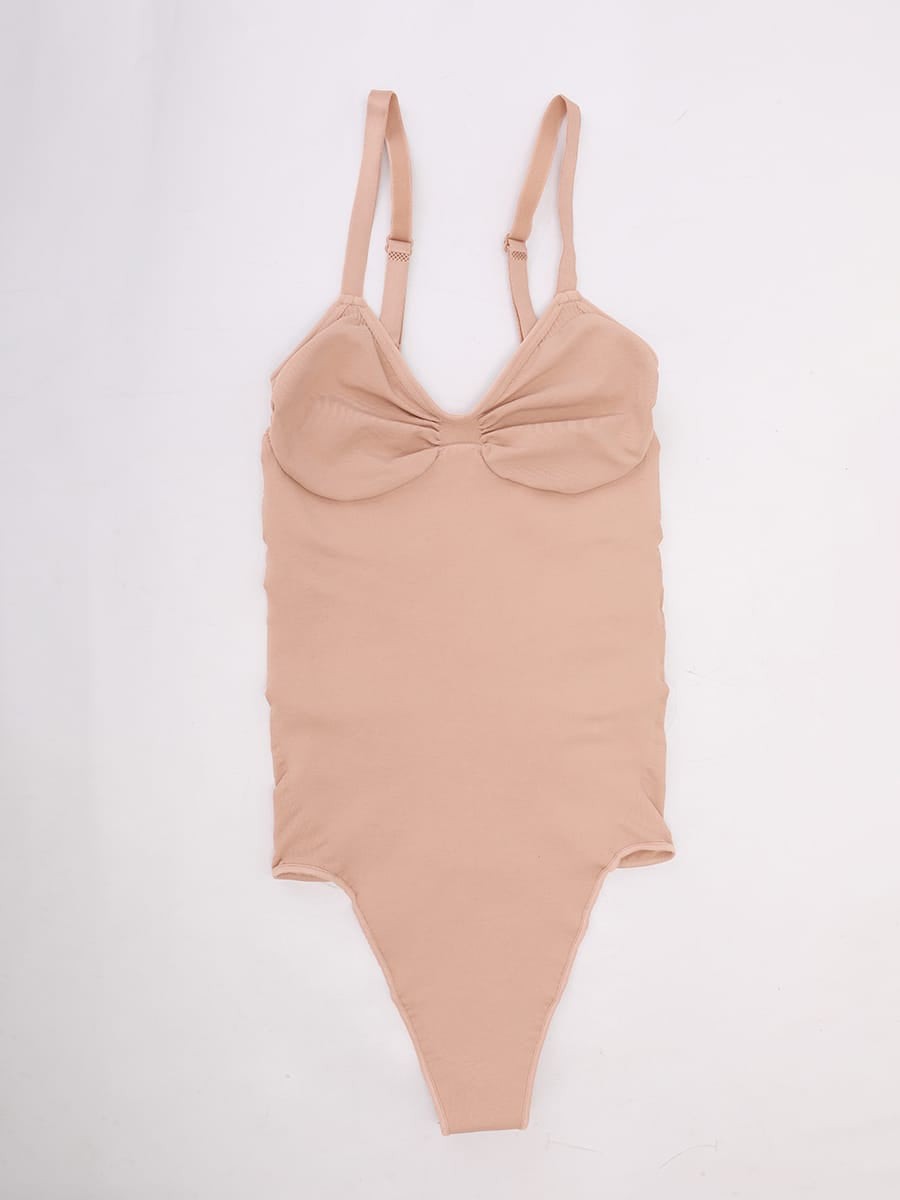 Seamless Ruched Bust Tummy Control Thong Shaping Bodysuit