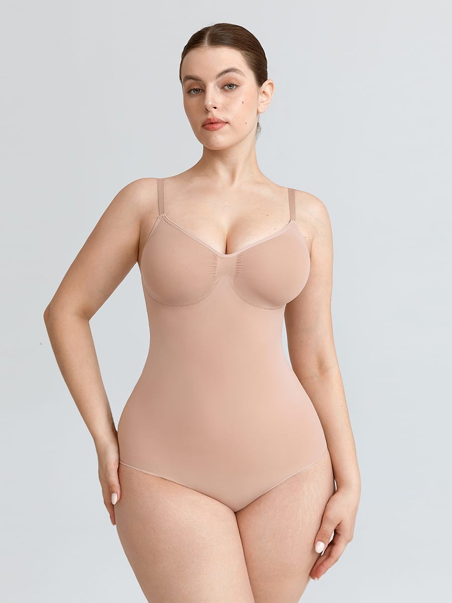 Seamless Ruched Bust Tummy Control Thong Shaping Bodysuit