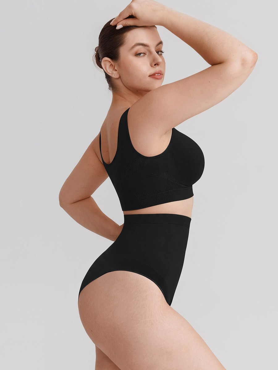 Seamless High Waist Tummy Control Briefs Anti Slip Silicone Shaping Panties