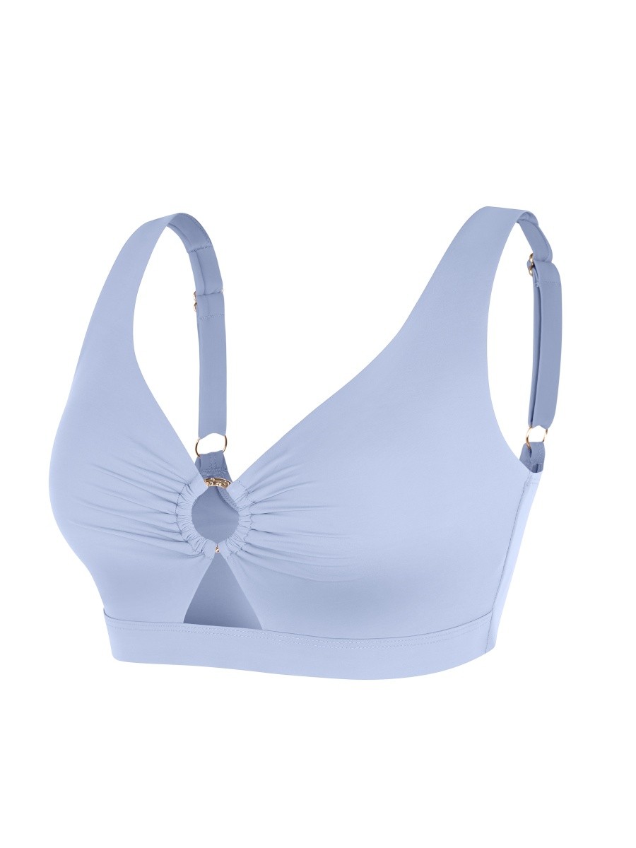 Slimming Drawstring Swimsuit Deep V Neck Metal Accent Butt Lifting Triangle Design