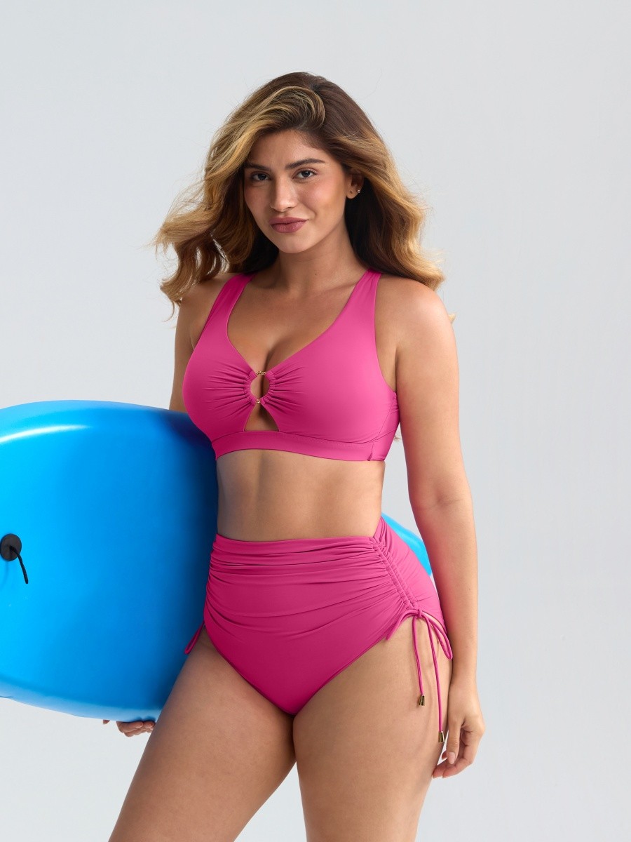 Tummy Control Mesh Lining Swimsuit Set Removable Pads Adjustable Back Straps