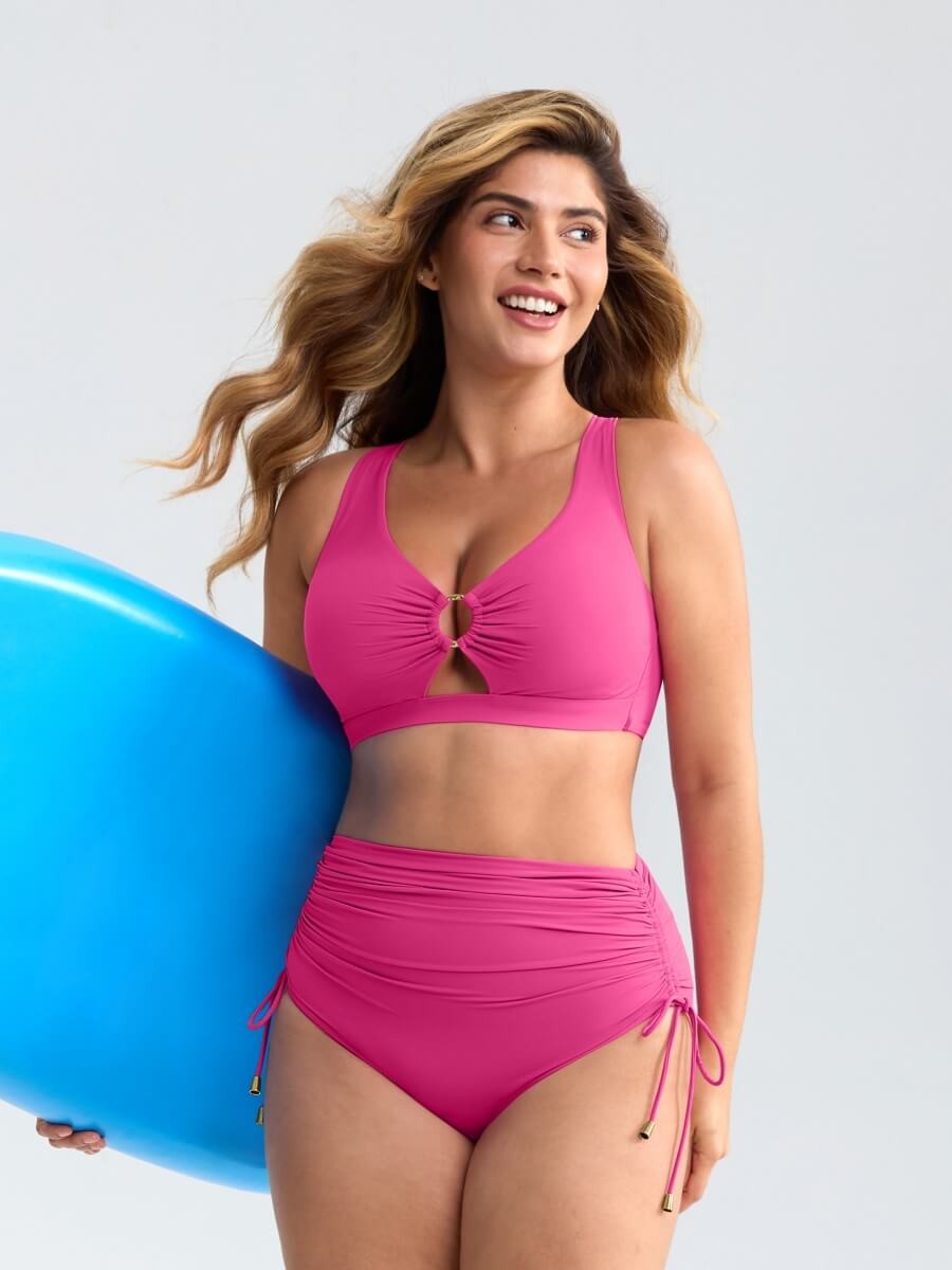 Tummy Control Mesh Lining Swimsuit Set Removable Pads Adjustable Back Straps