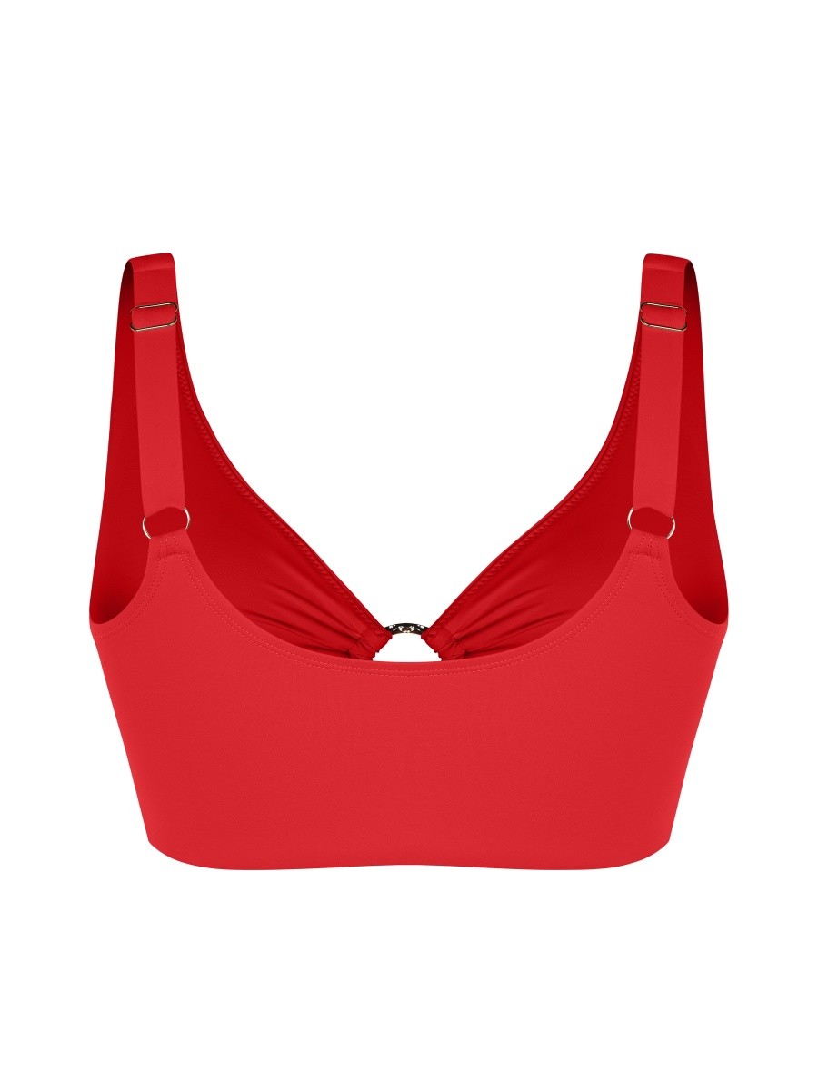 Wide Strap Deep V Metal Ring Swimsuit Built-in Bust Support Side Drawstring Bottoms