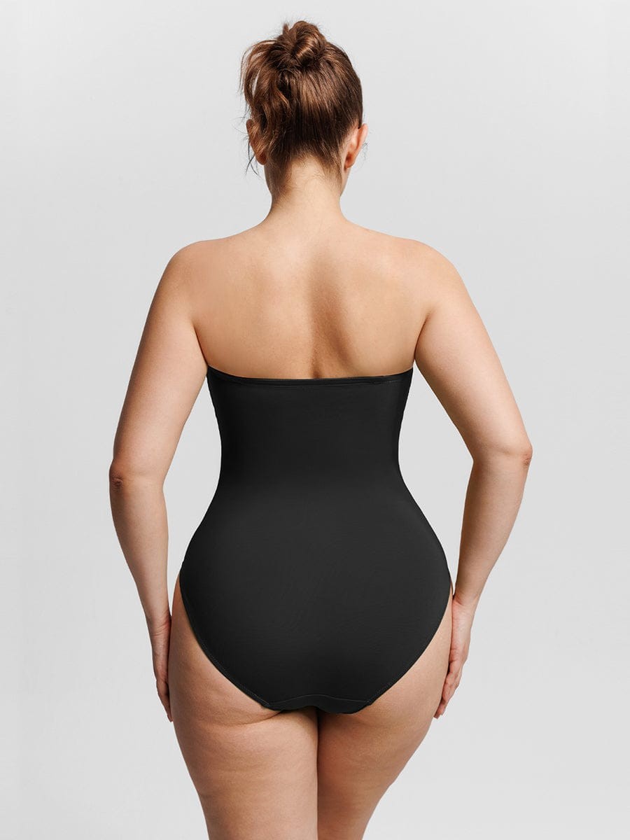 Strapless U Wire Mesh Tummy Control One Piece Shapewear Swimsuit with Removable Pads