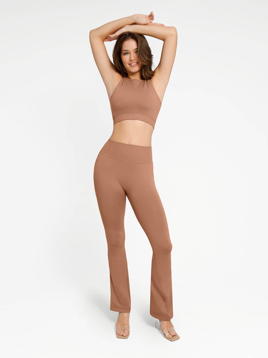 Seamless Tracksuit with Flared Legs and Removable Breast Cups