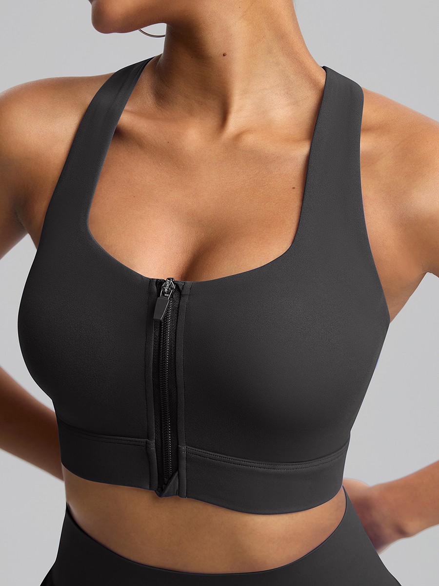Vractive Zipper Molded Sports Bra Easy On Off Workout Vest Top