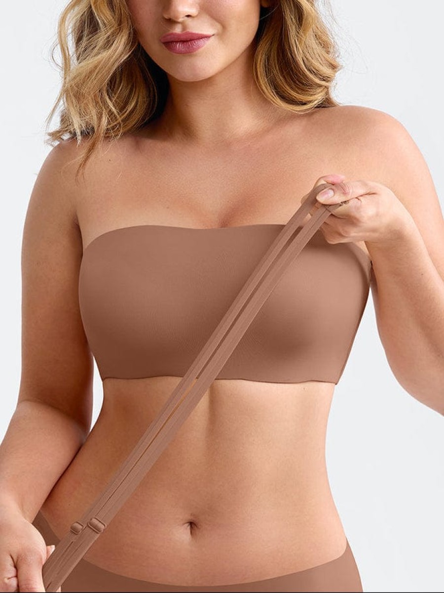 Strapless Anti Slip Bandeau Bra Fixed Molded Cups FeelSoft Fabric Nipple Coverage