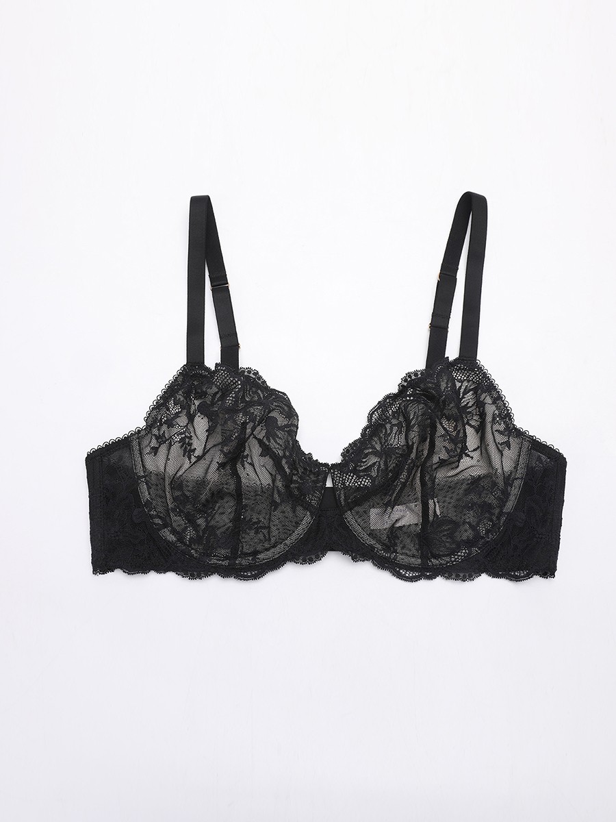 Unlined Underwire Sheer Floral Mesh Lace Bra