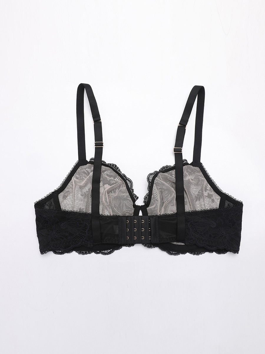 Unlined Underwire Sheer Floral Mesh Lace Bra