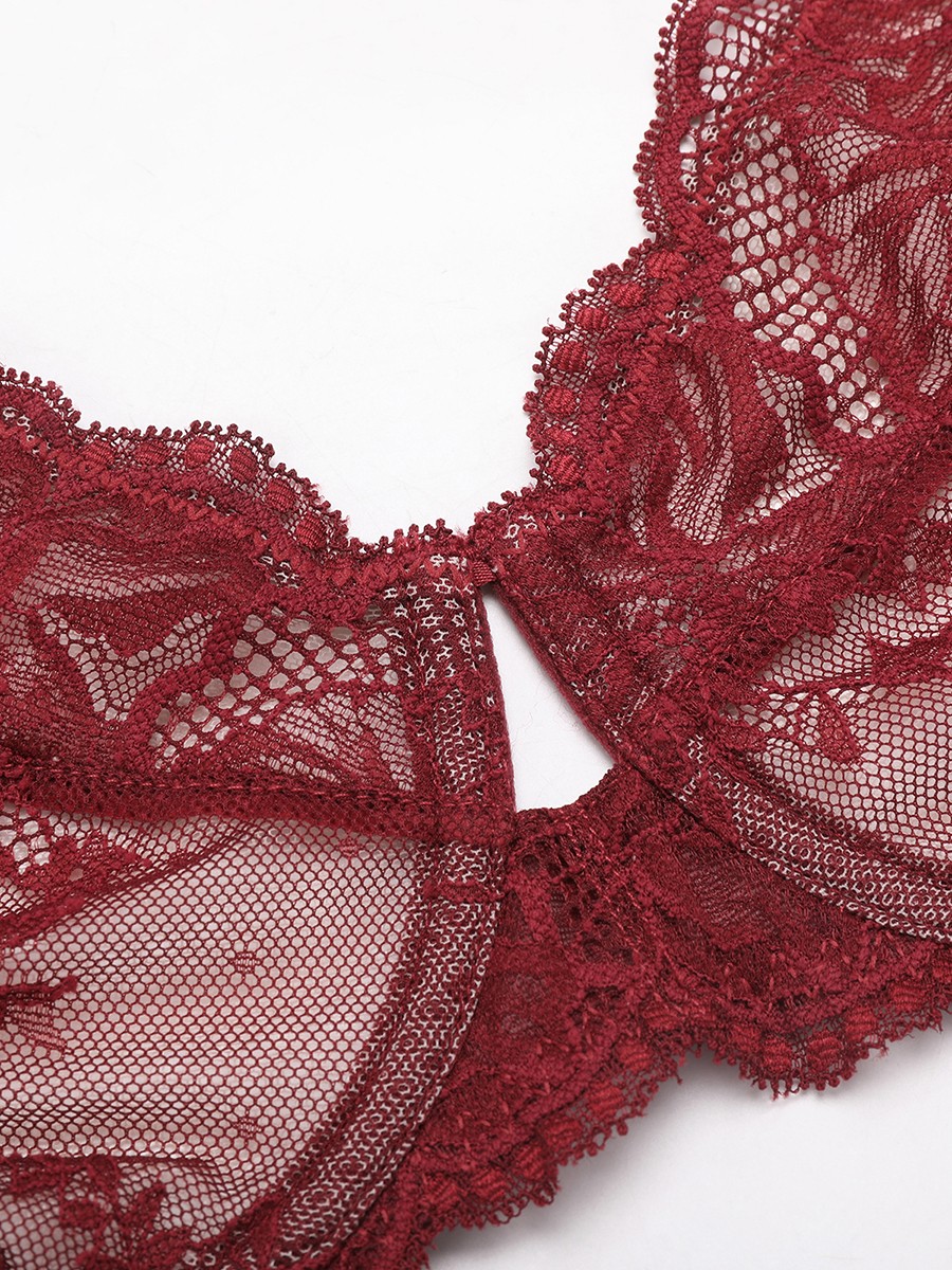 Unlined Underwire Natural Lift Sheer Floral Mesh Lace Bra