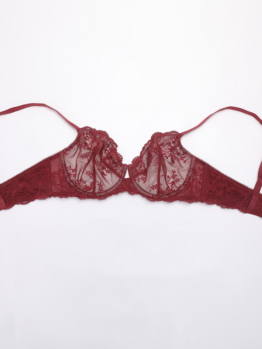 Unlined Underwire Natural Lift Sheer Floral Mesh Lace Bra